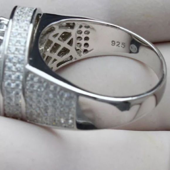 Men’s Solid Silver White Gold Diamond Ring NEW - Picture 5 of 5